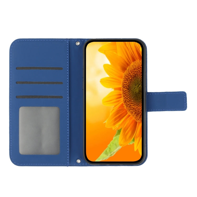 For Xiaomi Redmi 12 4G Global Skin Feel Sun Flower Embossed Flip Leather Phone Case with Lanyard(Dark Blue) - Xiaomi Cases by buy2fix | Online Shopping UK | buy2fix