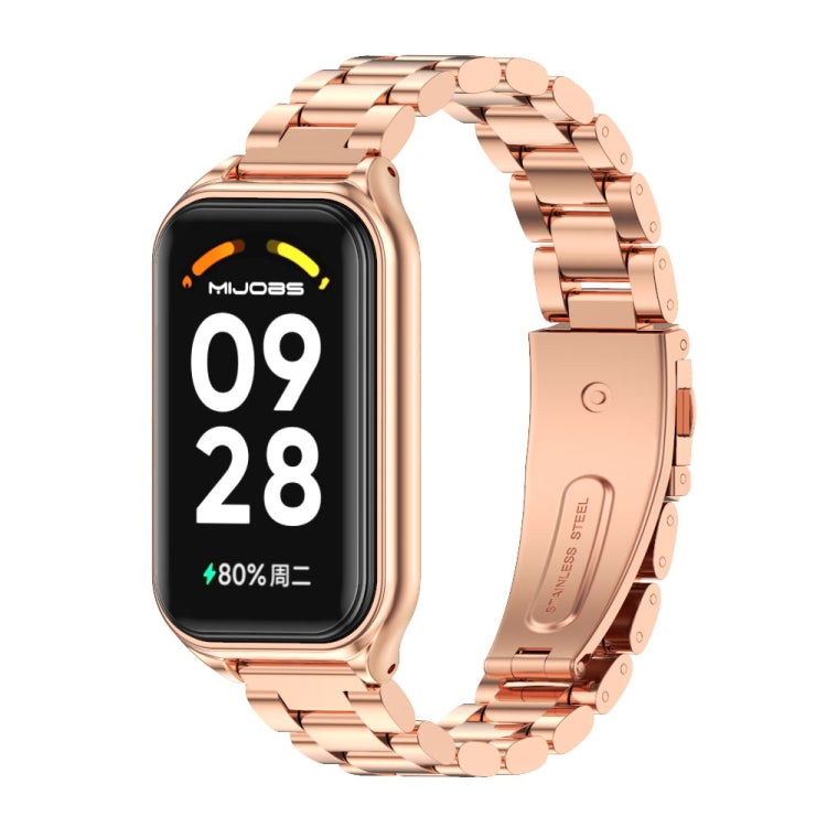 For Xiaomi Smart Band 8 Active / Redmi Band 2 Mijobs Metal Shell + Three-Bead Stainless Steel Watch Band(Rose Gold) - Watch Bands by MIJOBS | Online Shopping UK | buy2fix