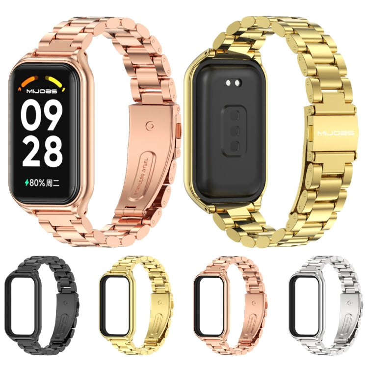 For Xiaomi Smart Band 8 Active / Redmi Band 2 Mijobs Metal Shell + Three-Bead Stainless Steel Watch Band(Rose Gold) - Watch Bands by MIJOBS | Online Shopping UK | buy2fix