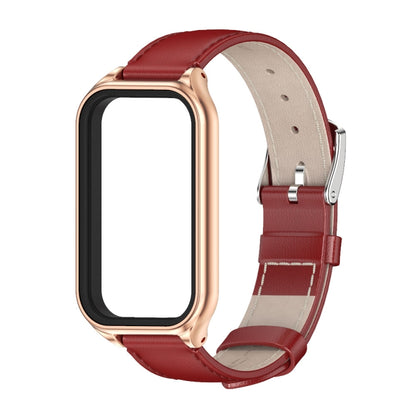 For Redmi Band 2 Mijobs Metal Shell Genuine Leather Watch Band(Red Rose Gold) - Watch Bands by MIJOBS | Online Shopping UK | buy2fix