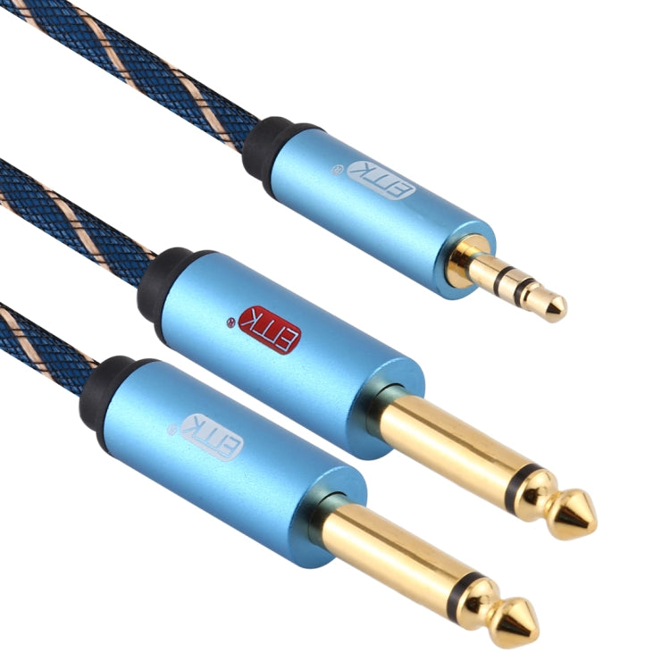 EMK 3.5mm Jack Male to 2 x 6.35mm Jack Male Gold Plated Connector Nylon Braid AUX Cable for Computer / X-BOX / PS3 / CD / DVD, Cable Length:1m(Dark Blue) -  by EMK | Online Shopping UK | buy2fix