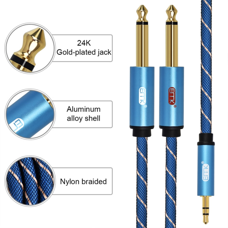 EMK 3.5mm Jack Male to 2 x 6.35mm Jack Male Gold Plated Connector Nylon Braid AUX Cable for Computer / X-BOX / PS3 / CD / DVD, Cable Length:1.5m(Dark Blue) -  by EMK | Online Shopping UK | buy2fix