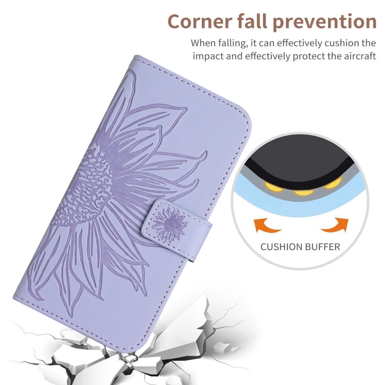 For Huawei P60 Pro Skin Feel Sun Flower Embossed Flip Leather Phone Case with Lanyard(Purple) - Huawei Cases by buy2fix | Online Shopping UK | buy2fix