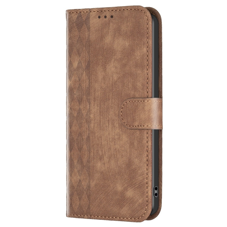 For Xiaomi Redmi 10C Plaid Embossed Leather Phone Case(Brown) - Xiaomi Cases by buy2fix | Online Shopping UK | buy2fix