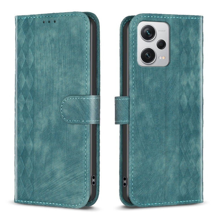 For Xiaomi Redmi Note 12 Pro+ Global Plaid Embossed Leather Phone Case(Green) - Note 12 Pro+ Cases by buy2fix | Online Shopping UK | buy2fix