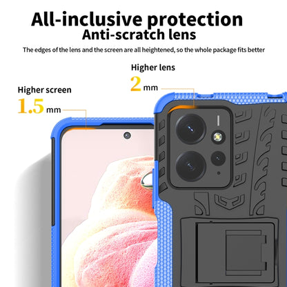 For Xiaomi Redmi Note 12 4G Global Tire Texture TPU + PC Phone Case with Holder(Blue) - Note 12 Cases by buy2fix | Online Shopping UK | buy2fix