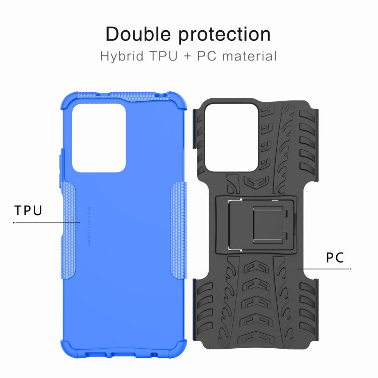 For Xiaomi Redmi Note 12 4G Global Tire Texture TPU + PC Phone Case with Holder(Blue) - Note 12 Cases by buy2fix | Online Shopping UK | buy2fix