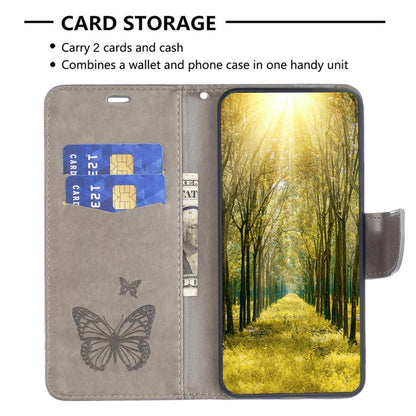 For Xiaomi Poco F5 5G / Redmi Note 12 Turbo Two Butterflies Embossing Leather Phone Case(Grey) - Xiaomi Cases by buy2fix | Online Shopping UK | buy2fix