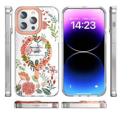 For iPhone 13 Pro MagSafe Magnetic TPU Phone Case(Red Flowers and Green Leaves) - iPhone 13 Pro Cases by buy2fix | Online Shopping UK | buy2fix