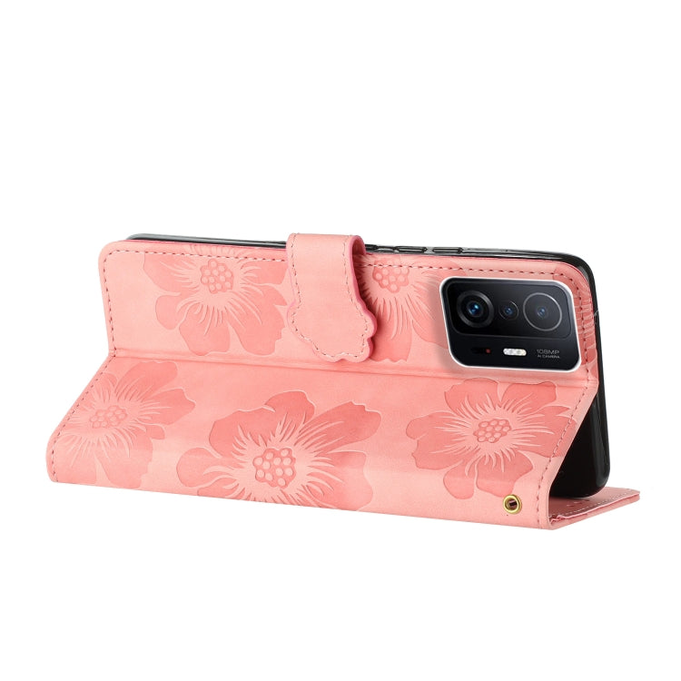 For Xiaomi 11T / 11T Pro Flower Embossing Pattern Leather Phone Case(Pink) - Xiaomi Cases by buy2fix | Online Shopping UK | buy2fix