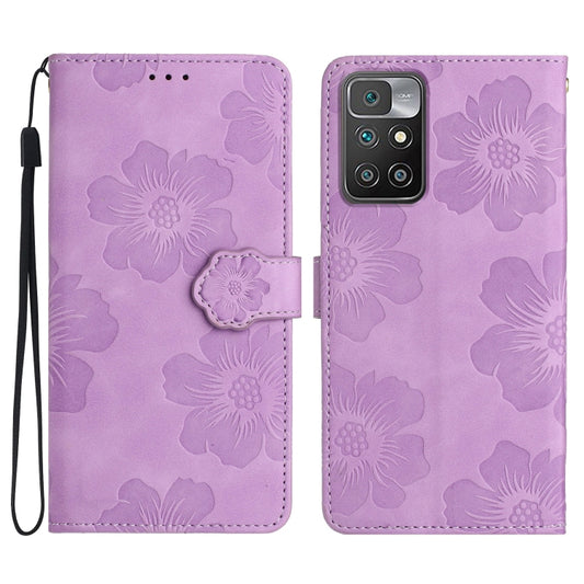 For Xiaomi Redmi 10 2022 Flower Embossing Pattern Leather Phone Case(Purple) - Xiaomi Cases by buy2fix | Online Shopping UK | buy2fix