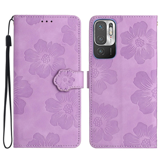 For Xiaomi Redmi Note 10 5G Flower Embossing Pattern Leather Phone Case(Purple) - Xiaomi Cases by buy2fix | Online Shopping UK | buy2fix