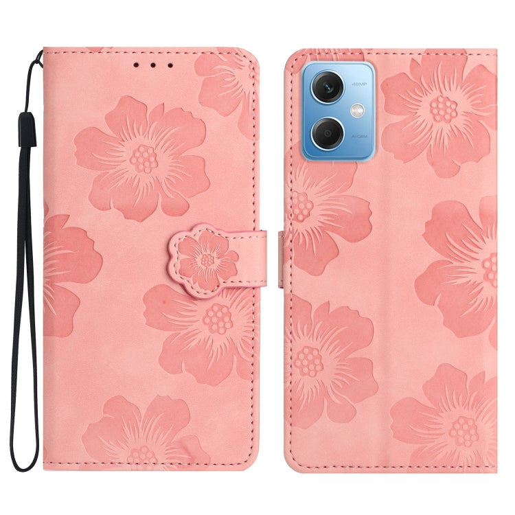 For Xiaomi Redmi Note 12 5G Flower Embossing Pattern Leather Phone Case(Pink) - Note 12 Cases by buy2fix | Online Shopping UK | buy2fix