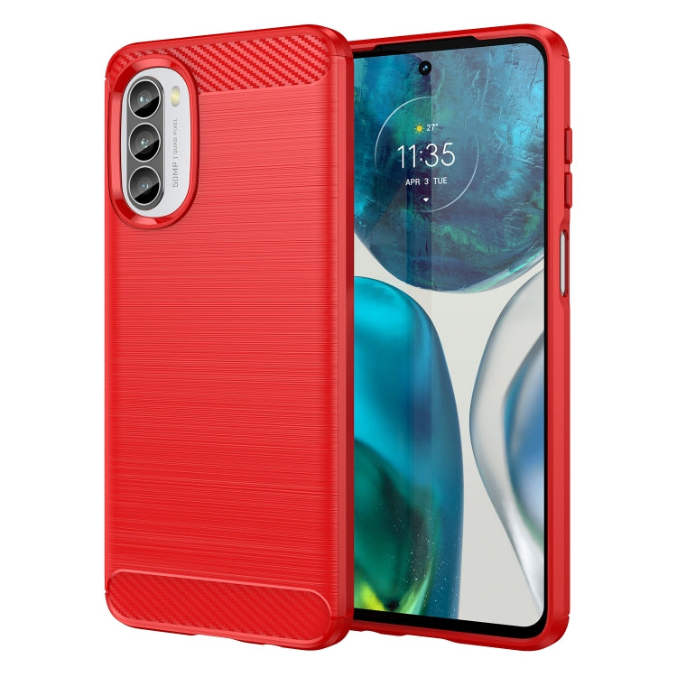 For Motorola Moto G52 Brushed Texture Carbon Fiber TPU Phone Case(Red) - Motorola Cases by buy2fix | Online Shopping UK | buy2fix