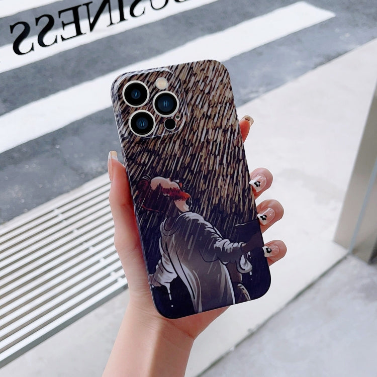 For iPhone 12 Pro Precise Hole Oil Painting Pattern PC Phone Case(Rain) - iPhone 12 / 12 Pro Cases by buy2fix | Online Shopping UK | buy2fix