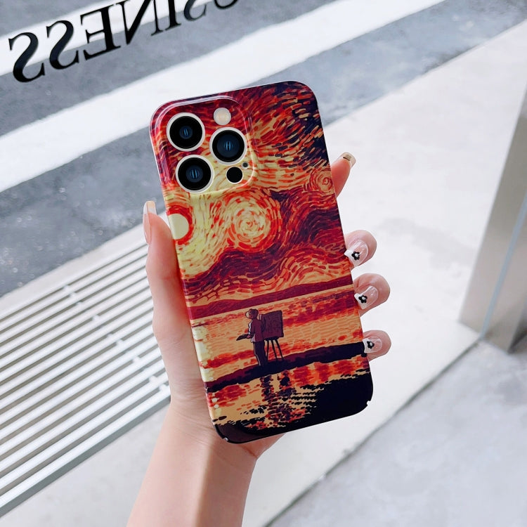 For iPhone X / XS Precise Hole Oil Painting Pattern PC Phone Case(Sunset) - More iPhone Cases by buy2fix | Online Shopping UK | buy2fix