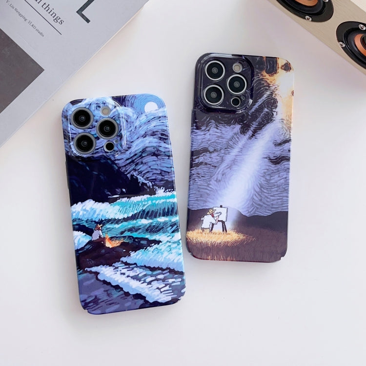 For iPhone 12 Pro Precise Hole Oil Painting Pattern PC Phone Case(Sea Wave) - iPhone 12 / 12 Pro Cases by buy2fix | Online Shopping UK | buy2fix