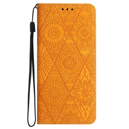 For Samsung Galaxy A42 5G Ethnic Embossed Adsorption Leather Phone Case(Yellow) - Galaxy A42 5G Cases by buy2fix | Online Shopping UK | buy2fix