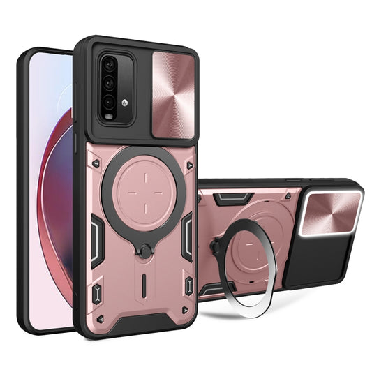 For Xiaomi Redmi Note 9 4G / Poco M3 CD Texture Sliding Camshield Magnetic Holder Phone Case(Pink) - Xiaomi Cases by buy2fix | Online Shopping UK | buy2fix
