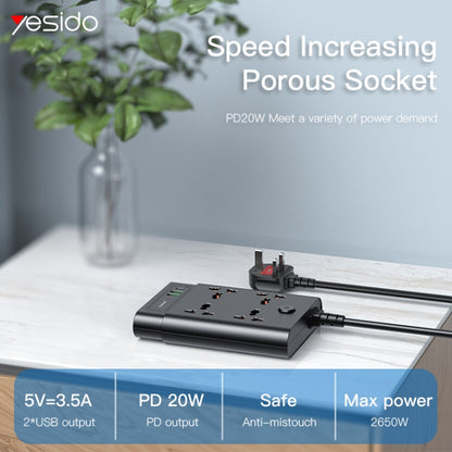 Yesido MC-11 4 Plugs + PD 20W+2 QC3.0 Ports 2650W Multi-functional High Power Socket(EU Plug) - Extension Socket by Yesido | Online Shopping UK | buy2fix