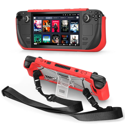 For Steam Deck Shockproof Game Console Case with Holder & Shoulder Strap(Red+Transparent) - Accessories by buy2fix | Online Shopping UK | buy2fix