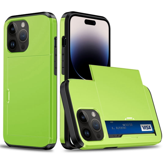 For iPhone 15 Pro Shockproof Armor Phone Case with Slide Card Slot(Green) - iPhone 15 Pro Cases by buy2fix | Online Shopping UK | buy2fix