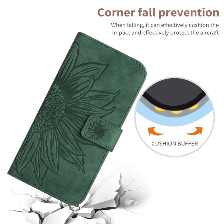 For iPhone 15 Pro Max Skin Feel Sun Flower Embossed Flip Leather Phone Case with Lanyard(Green) - iPhone 15 Pro Max Cases by buy2fix | Online Shopping UK | buy2fix