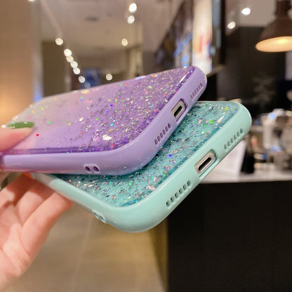 For iPhone 12 Starry Gradient Glitter Powder TPU Phone Case(Lake Green) - iPhone 12 / 12 Pro Cases by buy2fix | Online Shopping UK | buy2fix