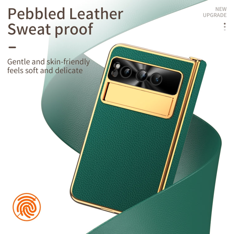 For Google Pixel Fold Litchi Pattern Electroplating Folding Phone Case with Hinge(Green) - Google Cases by buy2fix | Online Shopping UK | buy2fix
