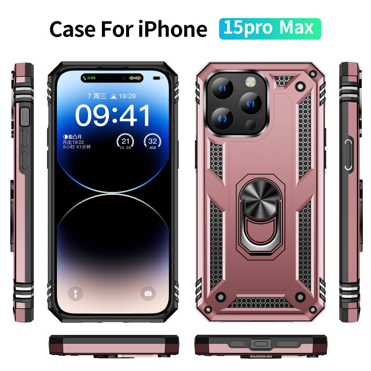 For iPhone 15 Pro Max Shockproof TPU + PC Phone Case with Holder(Rose Gold) - iPhone 15 Pro Max Cases by buy2fix | Online Shopping UK | buy2fix