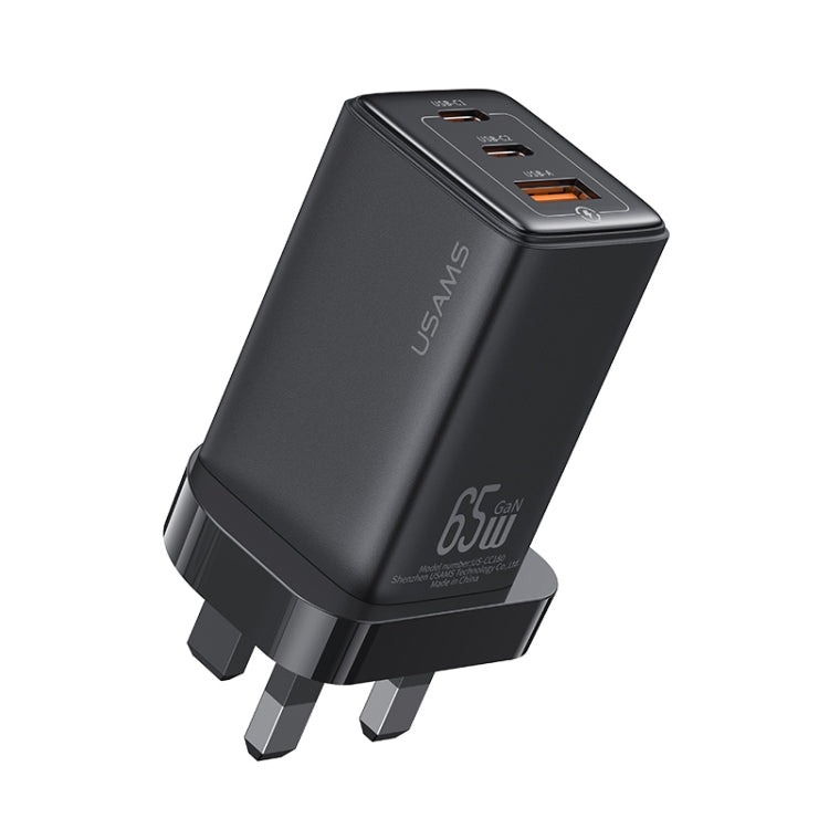 USAMS US-CC196 65W ACC Three Ports GaN Charger, UK Plug(Black) - USB Charger by USAMS | Online Shopping UK | buy2fix