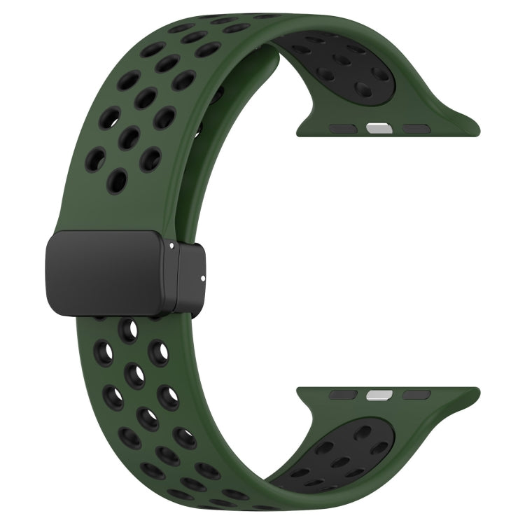 For Apple Watch Series 9 41mm Magnetic Buckle Silicone Watch Band(Army Green Black) - Watch Bands by buy2fix | Online Shopping UK | buy2fix