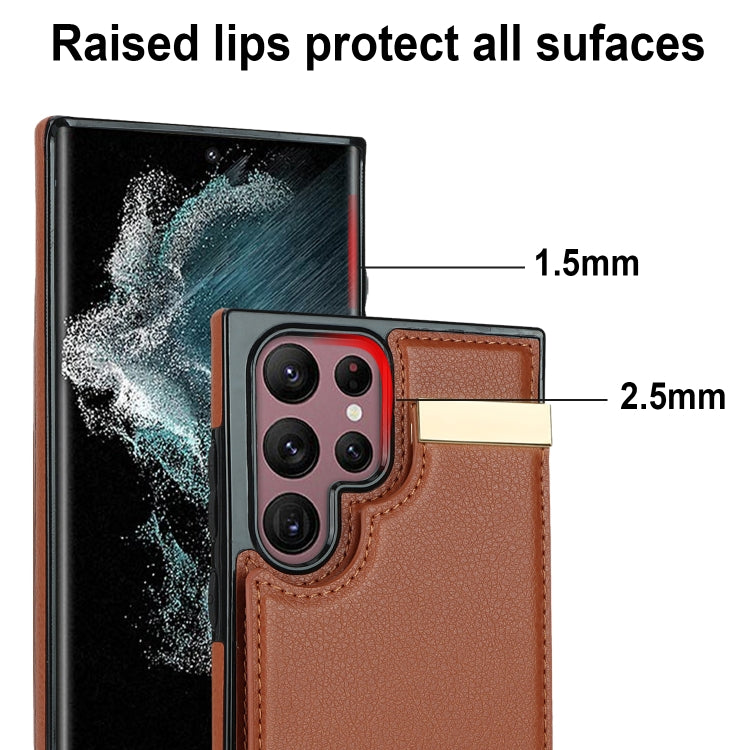 For Samsung Galaxy S22 Ultra 5G Metal Buckle Card Slots Phone Case(Brown) - Galaxy S22 Ultra 5G Cases by buy2fix | Online Shopping UK | buy2fix