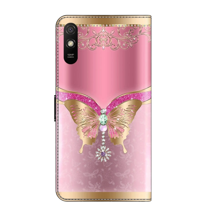 For Xiaomi Redmi 9A Crystal 3D Shockproof Protective Leather Phone Case(Pink Bottom Butterfly) - Xiaomi Cases by buy2fix | Online Shopping UK | buy2fix