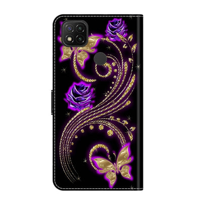 For Xiaomi Redmi 9C Crystal 3D Shockproof Protective Leather Phone Case(Purple Flower Butterfly) - Xiaomi Cases by buy2fix | Online Shopping UK | buy2fix