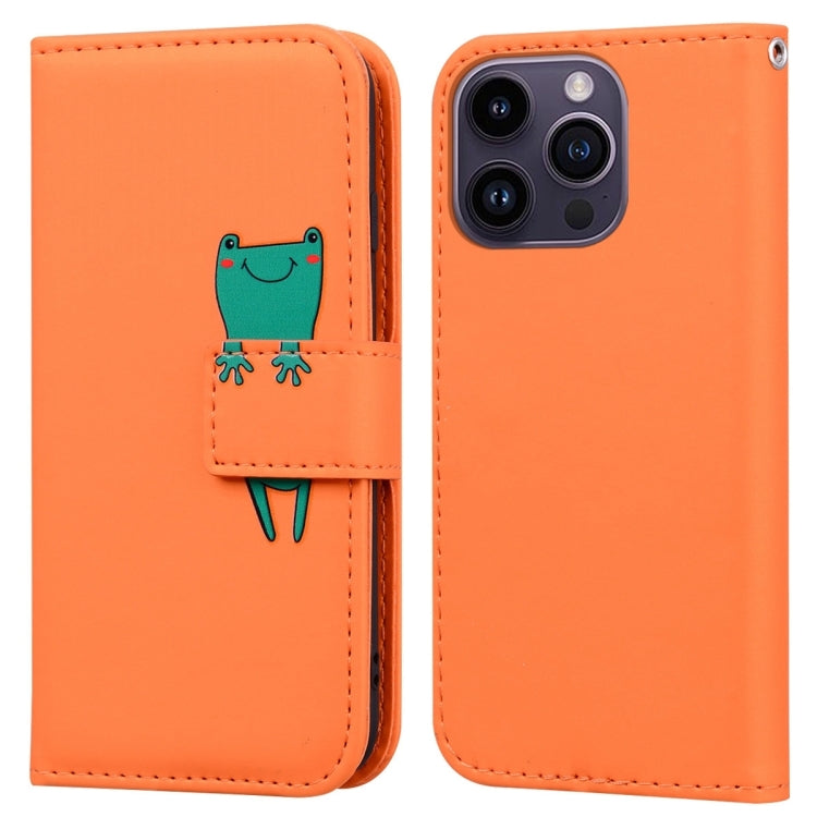 For iPhone 15 Pro Max Cartoon Buckle Horizontal Flip Leather Phone Case(Orange) - iPhone 15 Pro Max Cases by buy2fix | Online Shopping UK | buy2fix