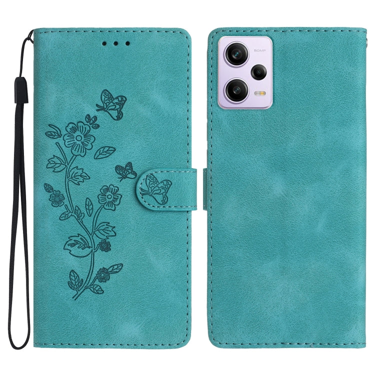 For Xiaomi Redmi Note 12 Pro 5G Flower Butterfly Embossing Pattern Leather Phone Case(Sky Blue) - Note 12 Pro Cases by buy2fix | Online Shopping UK | buy2fix