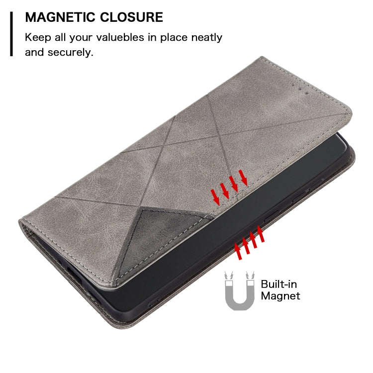 For iPhone 15 Plus Rhombus Texture Magnetic Leather Phone Case(Grey) - iPhone 15 Plus Cases by buy2fix | Online Shopping UK | buy2fix