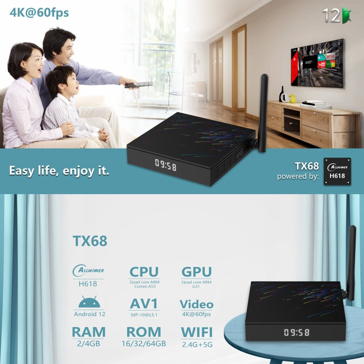 H618-TX68 Android 12.0 Allwinner H618 Quad Core Smart TV Box, Memory:4GB+32GB(US Plug) - Allwinner H6 by buy2fix | Online Shopping UK | buy2fix
