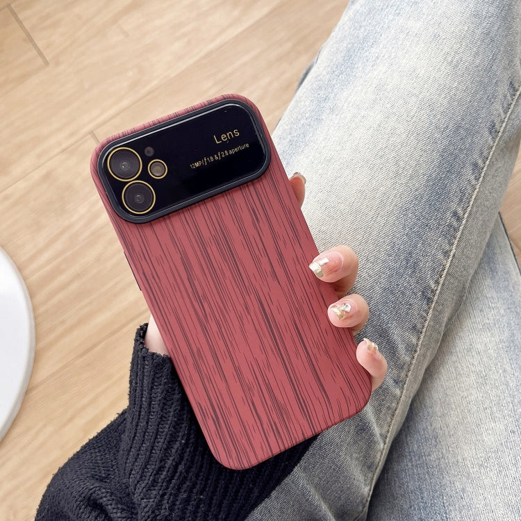 For iPhone 12 Wood Grain TPU Phone Case with Lens Film(Red) - iPhone 12 / 12 Pro Cases by buy2fix | Online Shopping UK | buy2fix