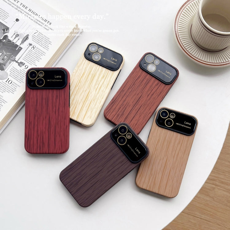 For iPhone 12 Wood Grain TPU Phone Case with Lens Film(Khaki) - iPhone 12 / 12 Pro Cases by buy2fix | Online Shopping UK | buy2fix