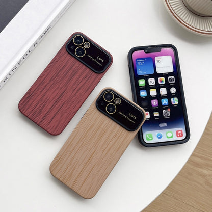 For iPhone 14 Pro Wood Grain TPU Phone Case with Lens Film(Khaki) - iPhone 14 Pro Cases by buy2fix | Online Shopping UK | buy2fix