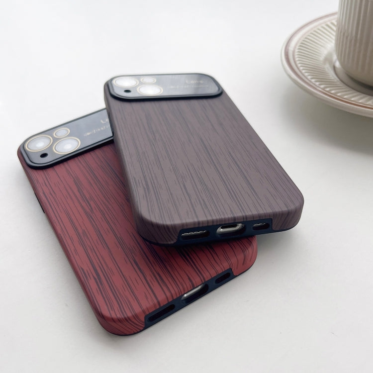 For iPhone 13 Wood Grain TPU Phone Case with Lens Film(Brown) - iPhone 13 Cases by buy2fix | Online Shopping UK | buy2fix