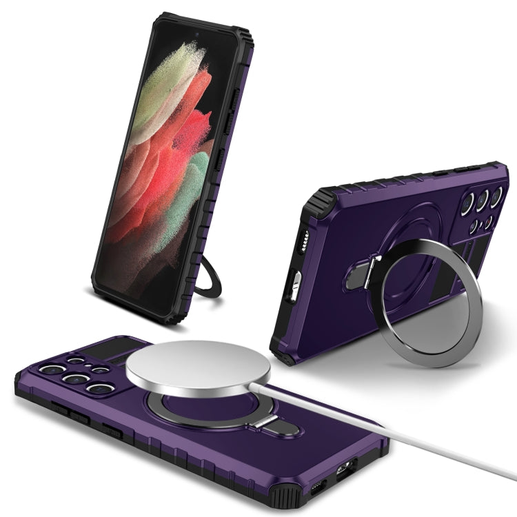 For Samsung Galaxy S21 Ultra 5G MagSafe Magnetic Holder Phone Case(Purple) - Galaxy S21 Ultra 5G Cases by buy2fix | Online Shopping UK | buy2fix