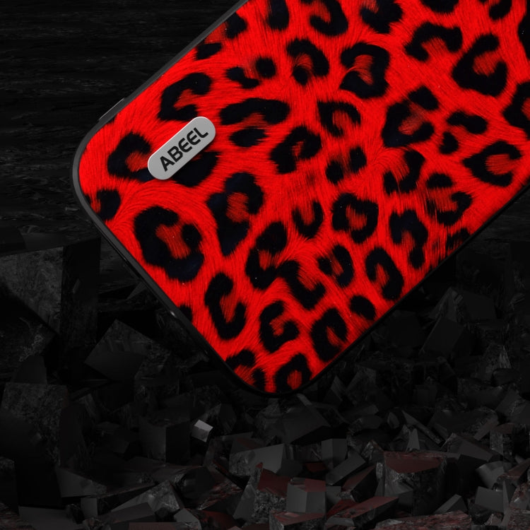 For iPhone 14 ABEEL Black Edge Leopard Phone Case(Red Leopard) - iPhone 14 Cases by buy2fix | Online Shopping UK | buy2fix