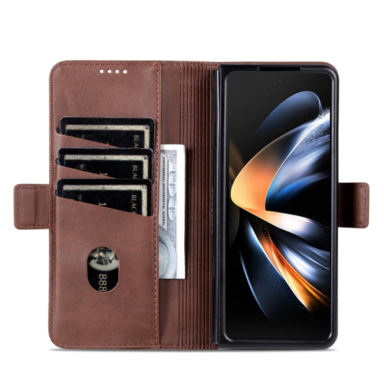 For Samsung Galaxy Z Fold5 5G AZNS Magnetic Calf Texture Flip Leather Phone Case(Dark Brown) - Galaxy Z Fold5 Cases by AZNS | Online Shopping UK | buy2fix