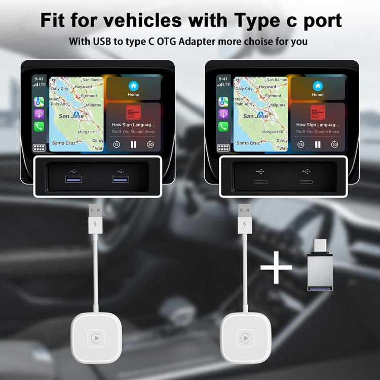 USB + USB-C / Type-C Wired to Wireless Carplay Adapter for iPhone(White) - Bluetooth Adapters by buy2fix | Online Shopping UK | buy2fix