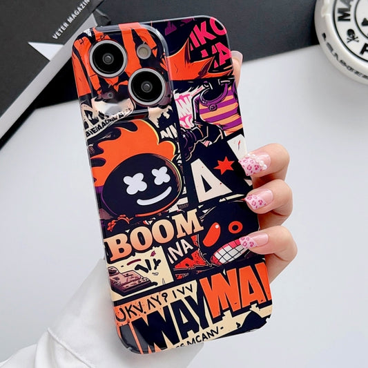 For iPhone 14 Plus Painted Pattern Precise Hole PC Phone Case(Orange Comics) - iPhone 14 Plus Cases by buy2fix | Online Shopping UK | buy2fix