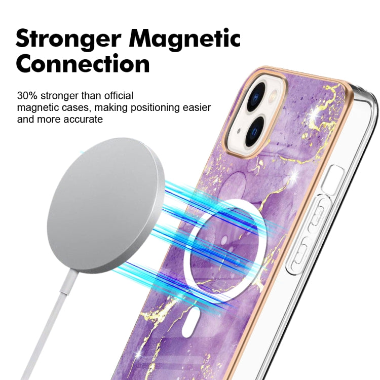 For iPhone 14 Plus Marble Pattern Dual-side IMD Magsafe TPU Phone Case(Purple 002) - iPhone 14 Plus Cases by buy2fix | Online Shopping UK | buy2fix