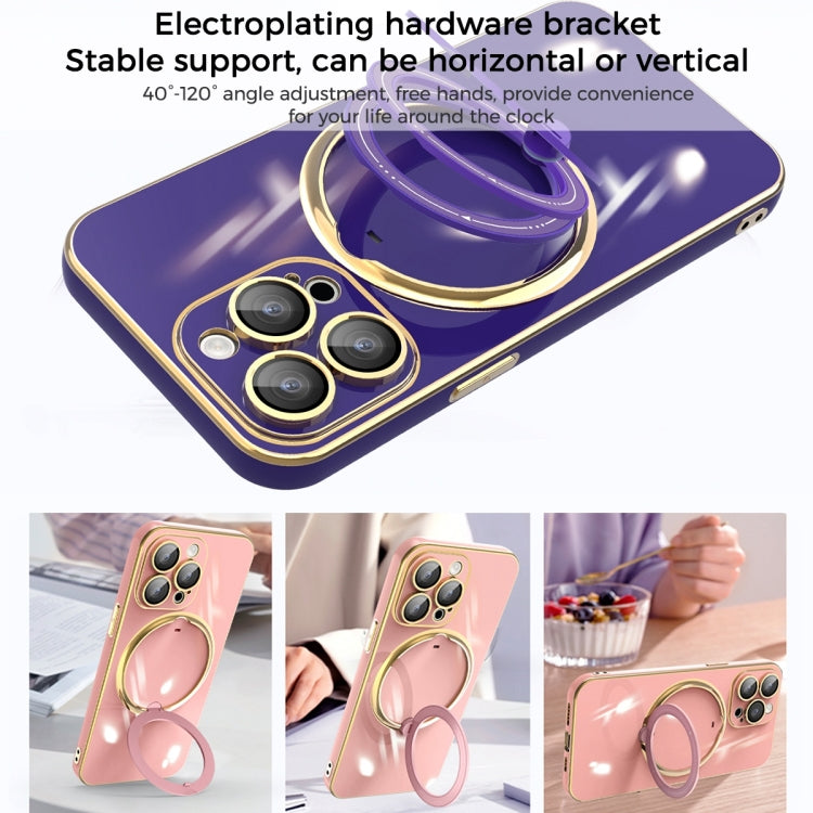 For iPhone 11 Pro Multifunction Electroplating MagSafe Holder Phone Case(Dark Purple) - iPhone 11 Pro Cases by buy2fix | Online Shopping UK | buy2fix